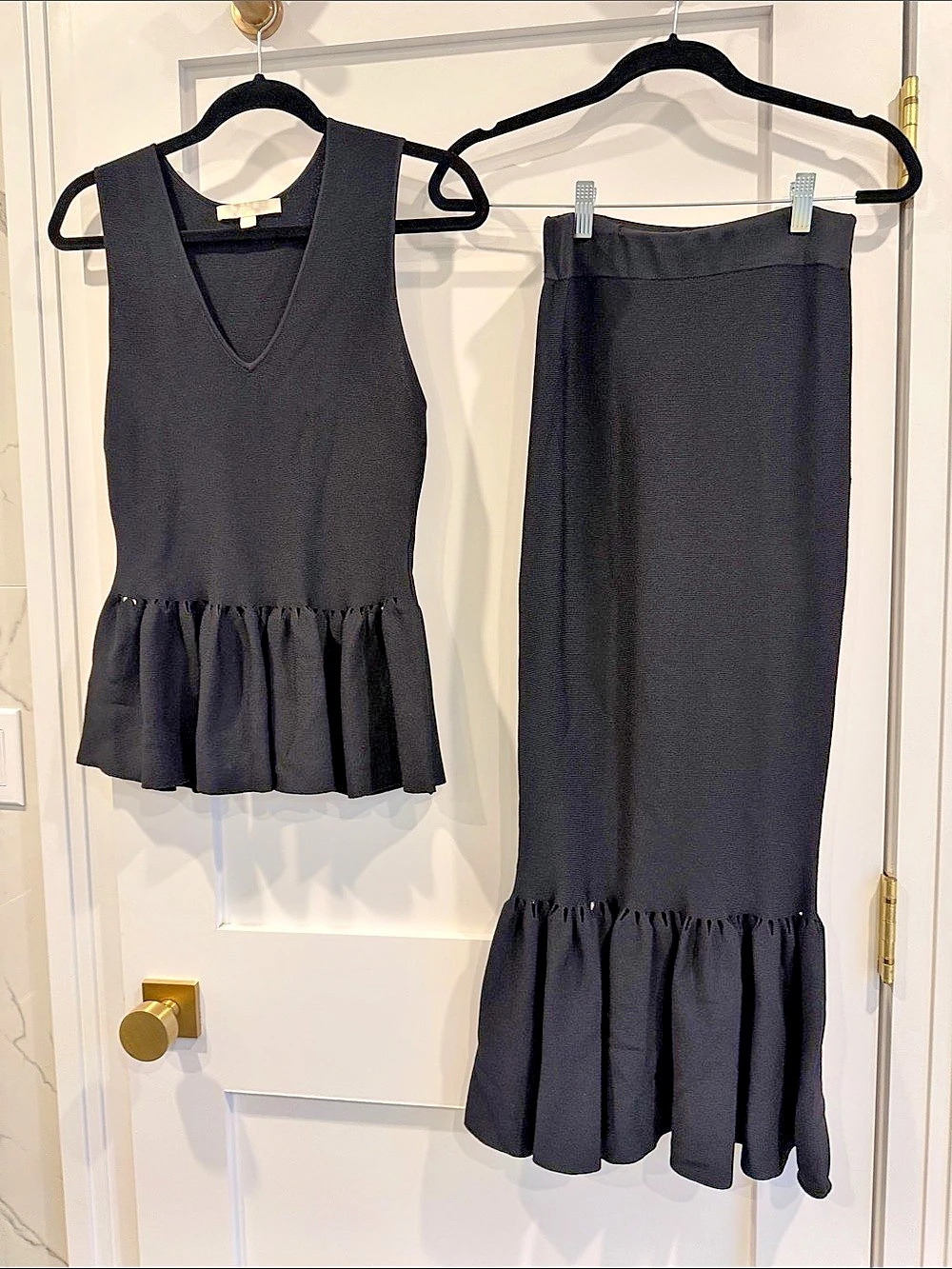 Jonathan Simkhai Black Peplum Top & Maxi Skirt Set
